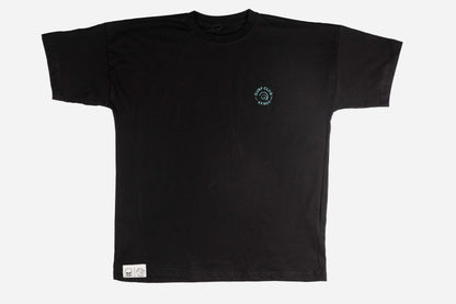 T-SHIRT BATHYMETRY BLACK PURPLE with teal embroidery