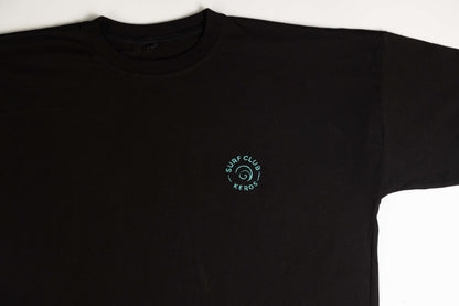 T-SHIRT BATHYMETRY BLACK PURPLE with teal embroidery