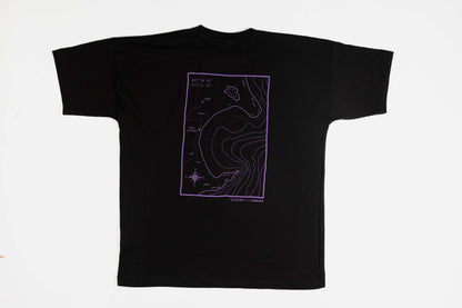T-SHIRT BATHYMETRY BLACK PURPLE with teal embroidery