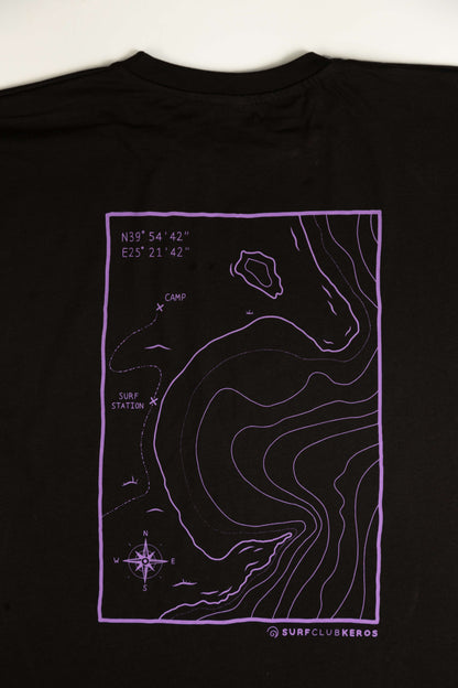 T-SHIRT BATHYMETRY BLACK PURPLE with teal embroidery