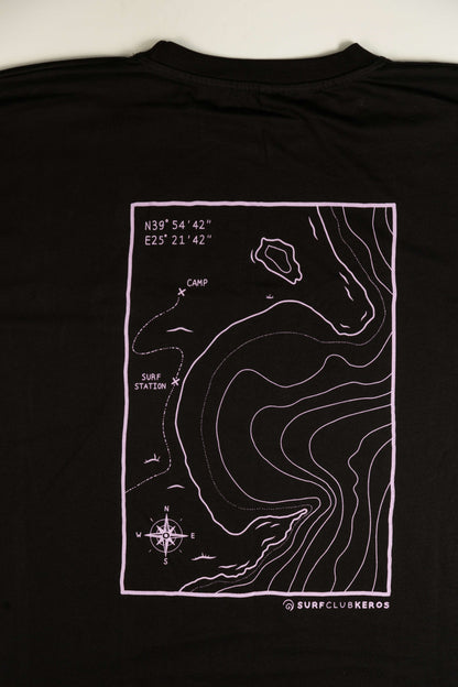 T-SHIRT BATHYMETRY BLACK, LILAC with orange embroidery